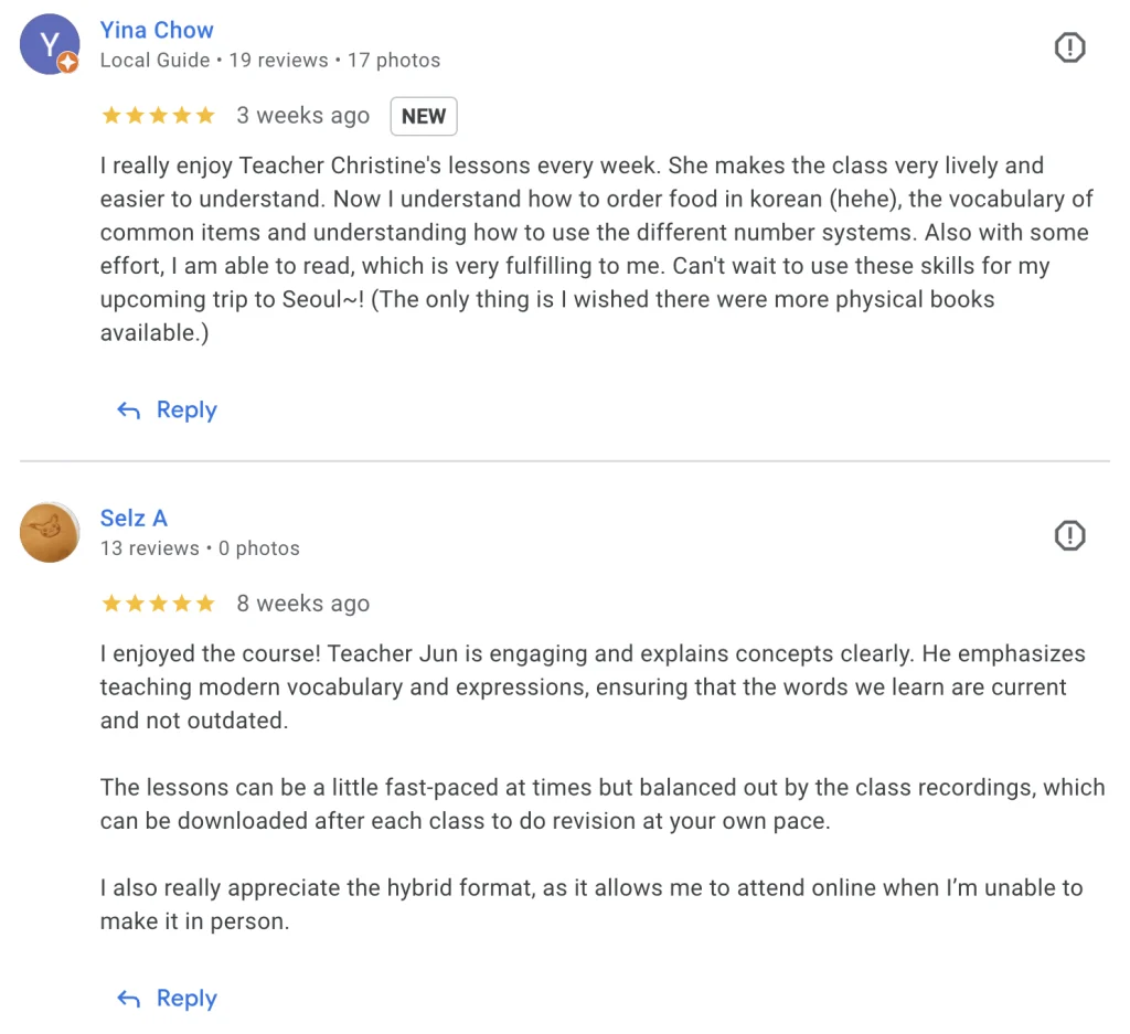 Google reviews of Korean Explorer