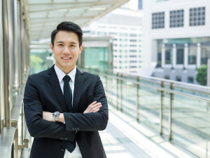Professional businessman representing Korean business etiquette and workplace communication