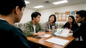 Singaporean adults practicing Korean conversation in class