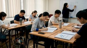 Adults learning Korean at Singapore classroom