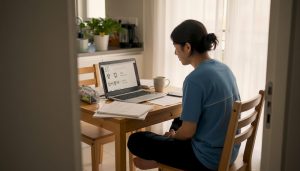 Learner studying Korean at home table