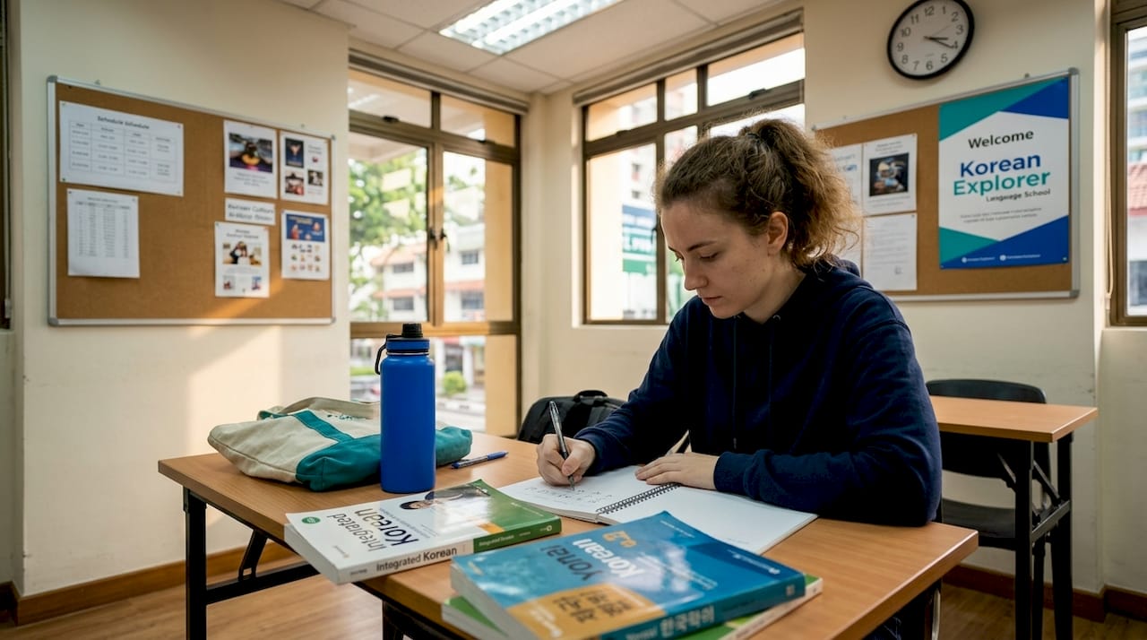 Woman studying Korean in Singapore classroom