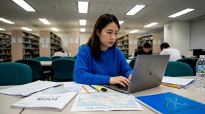 TOPIK candidate registering at university library table