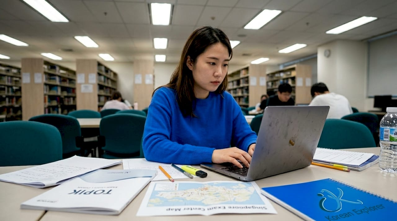 TOPIK candidate registering at university library table