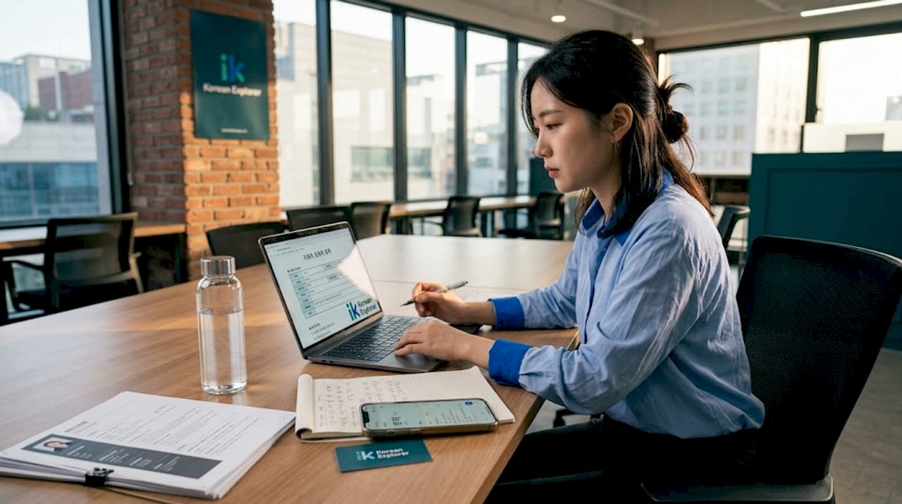Woman filling Korean job application in office