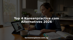 Woman studying Korean at home on couch