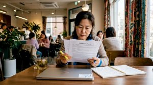 Person reviewing language school certification documents