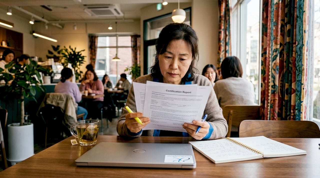 Person reviewing language school certification documents
