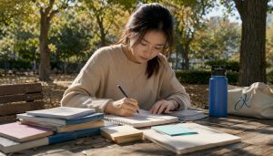 Woman studying Korean for TOPIK exam