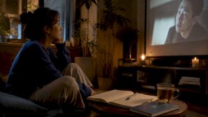 Woman studying Korean using Korean films