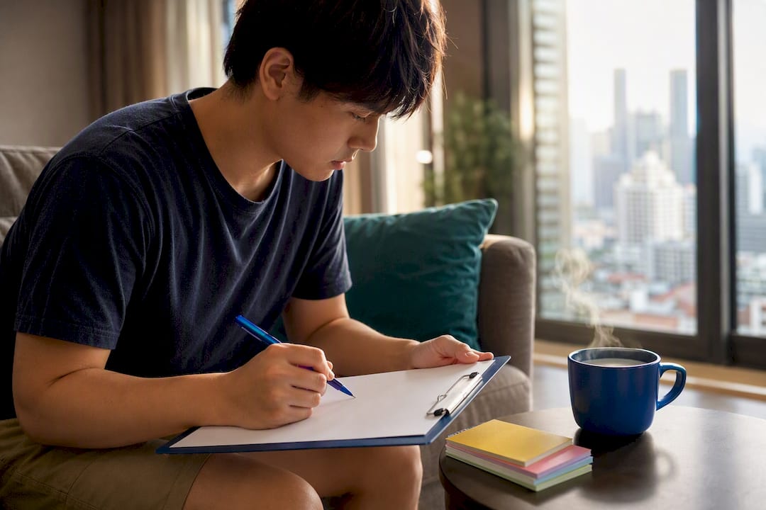 Person filling TOPIK registration form