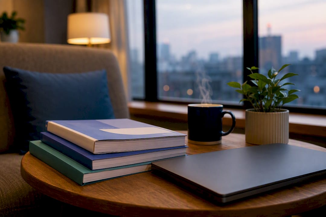 Study desk with Korean learning materials