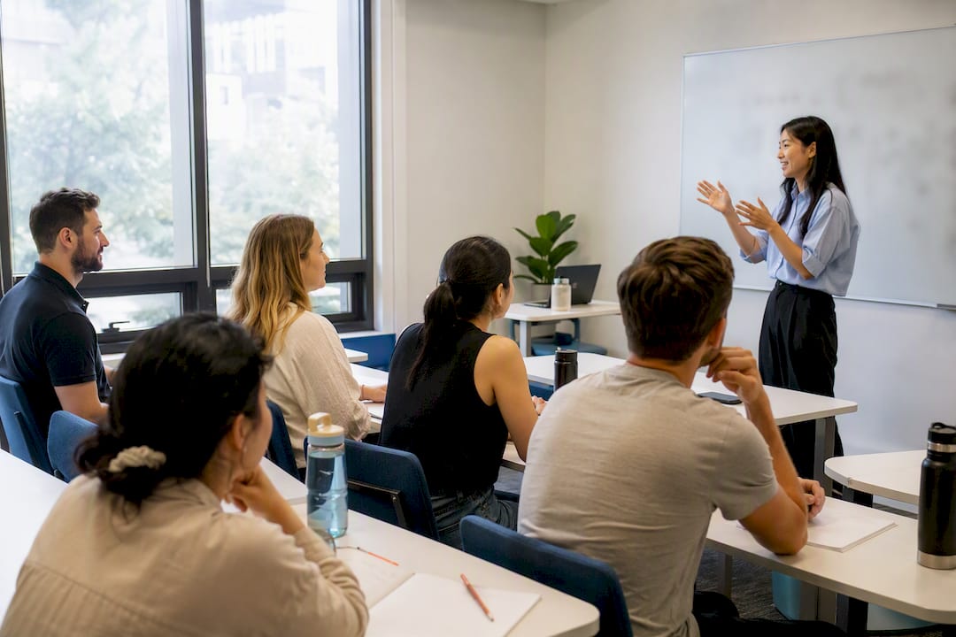 Adult learners in Korean language class
