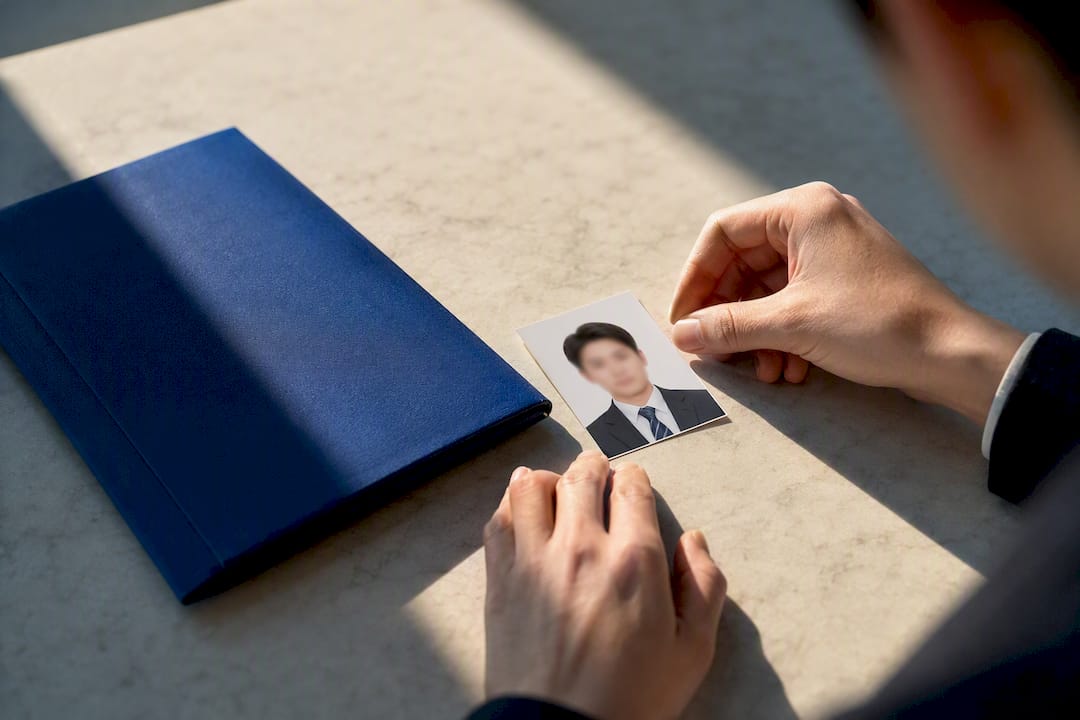 Applicant arranging Korean resume photograph