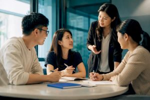 Small group practising Korean conversation