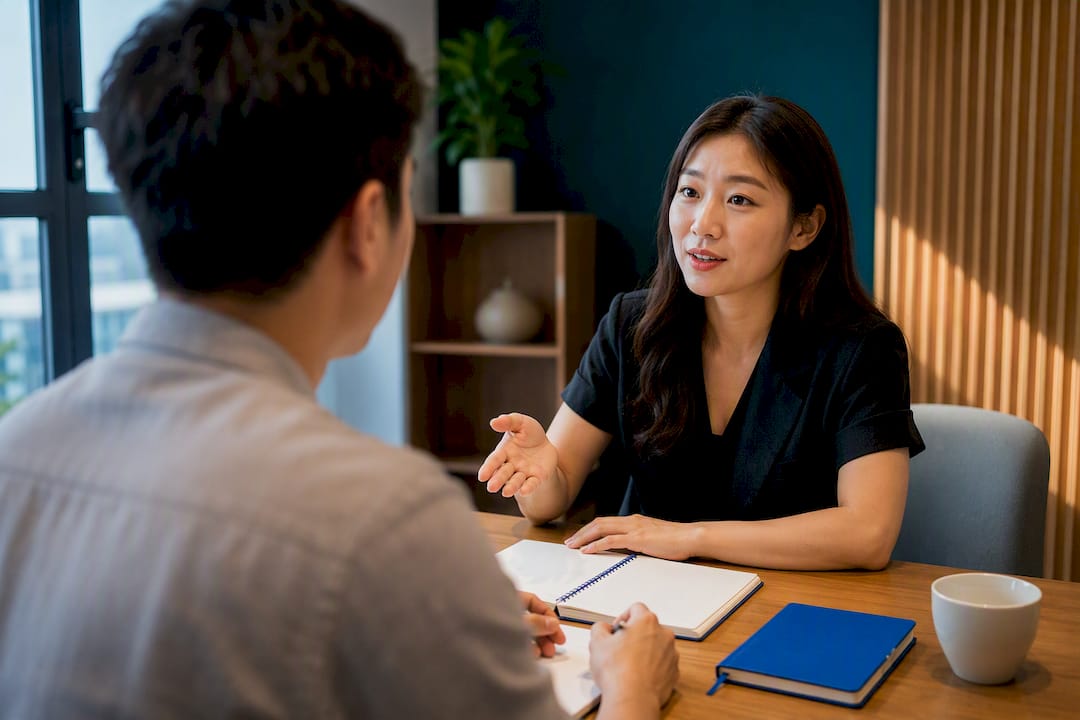 Adult learner speaking with Korean tutor