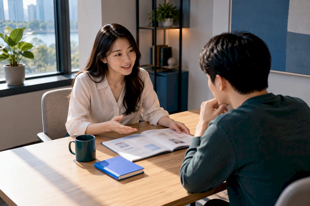 Korean tutor consultation with adult learner