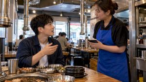 Learner ordering food at Korean restaurant
