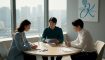 Multinational professionals meeting in Korean office
