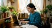 Young woman typing English name to Korean