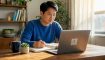 Adult learner attending online Korean class